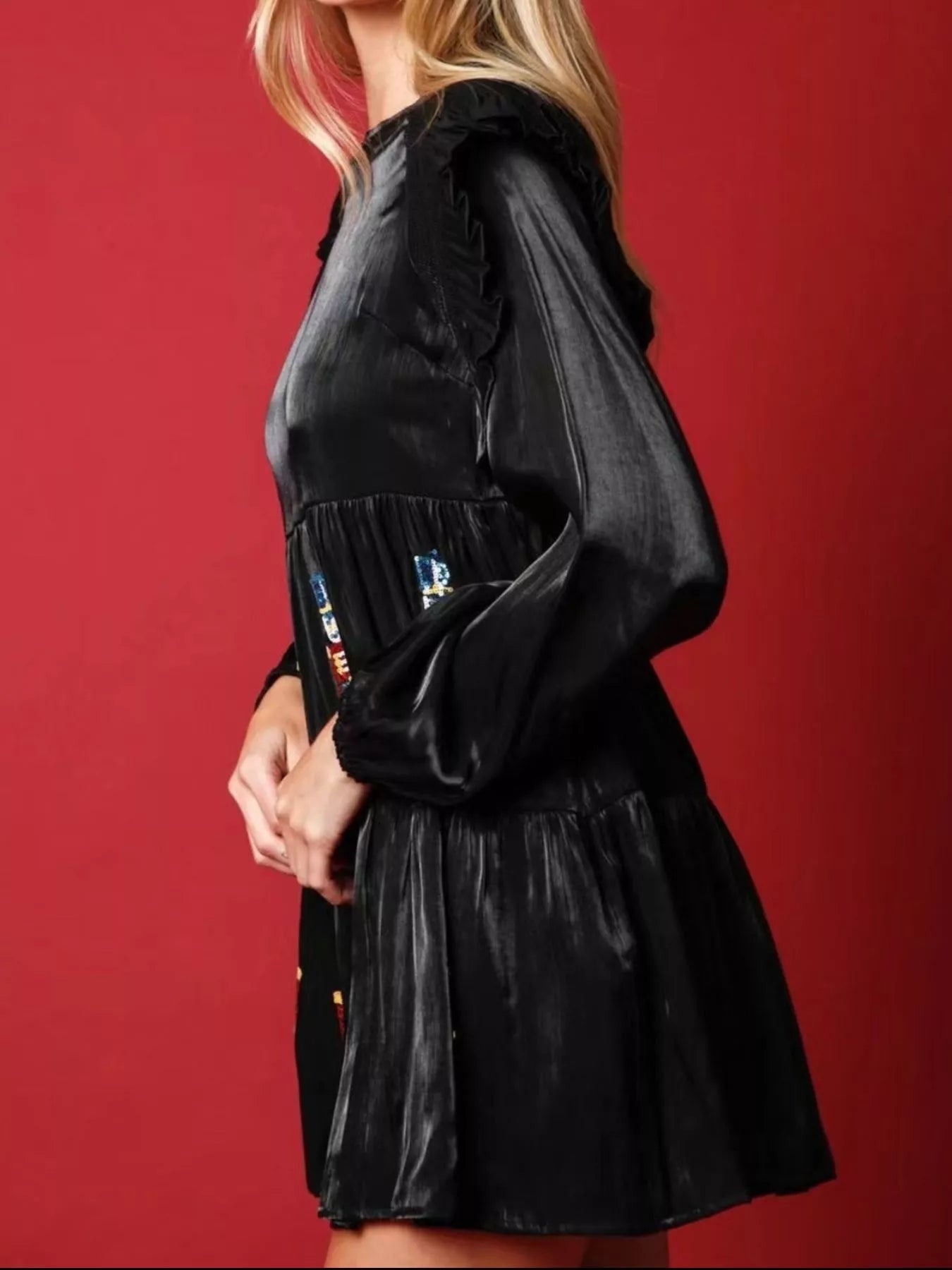Christmas Ruffled Nutcracker Long Sleeve Dress Green / M