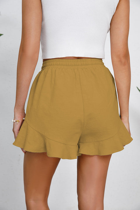 Denim Drawstring Ruffle Tiered Shorts