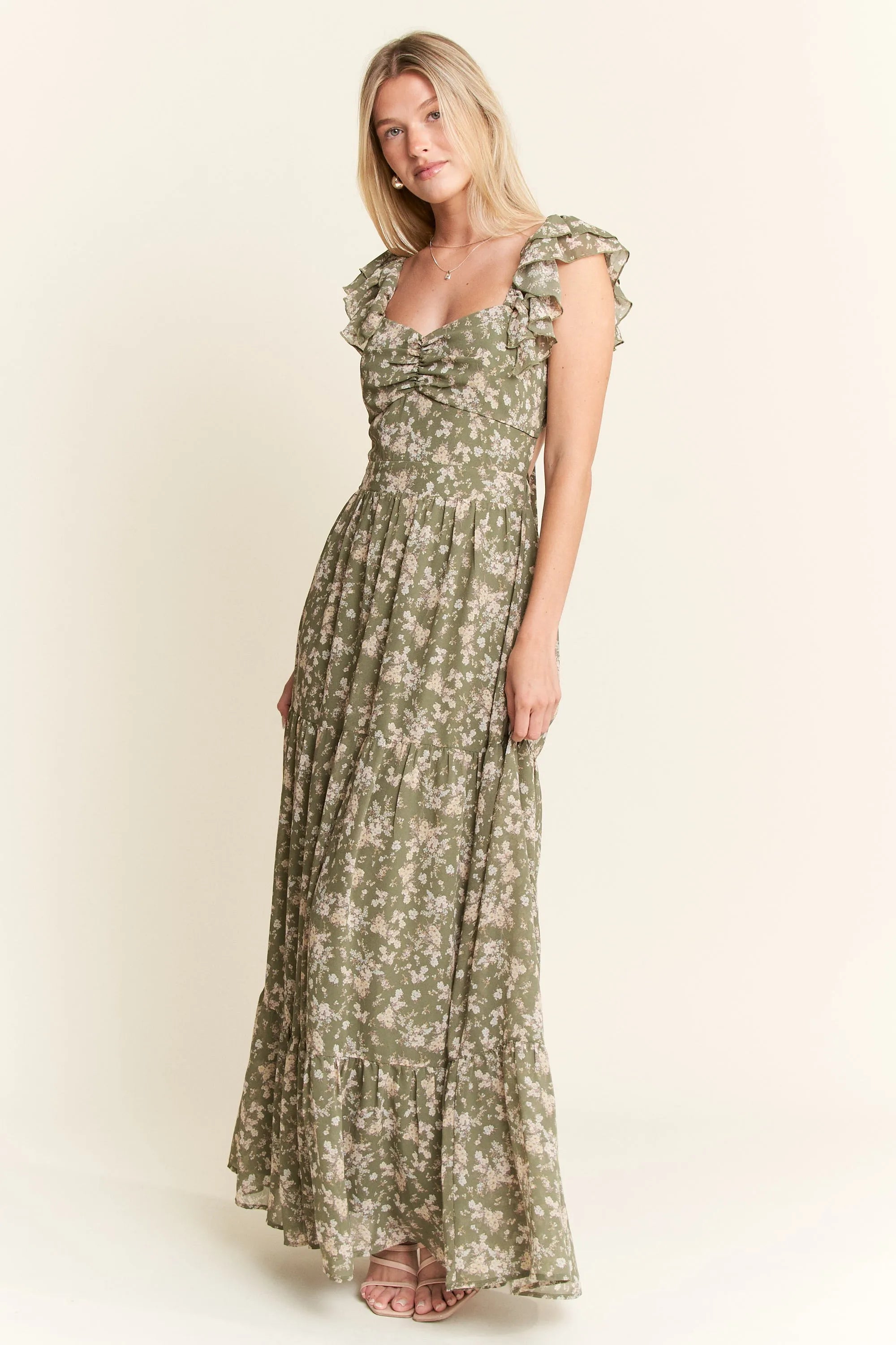 Jade By Jane Ruffle Sleeve Tiered Maxi Dress – Charming Charlie