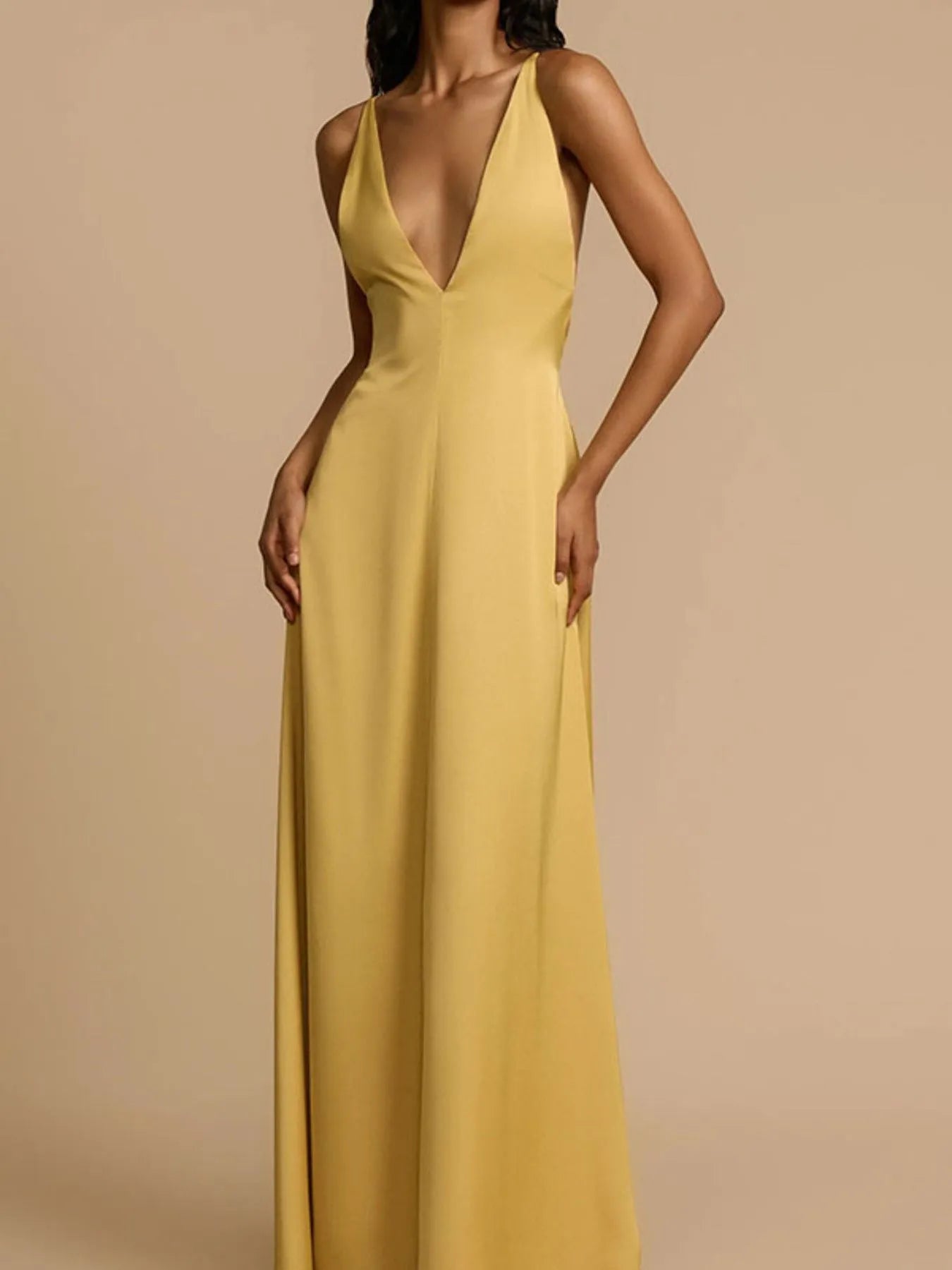 yellow v neck dress Deep V-Neck Maxi Dress