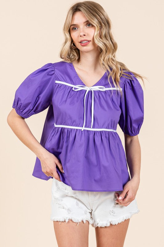 Plus Piping Detail Babydoll Top - Charming Charlie