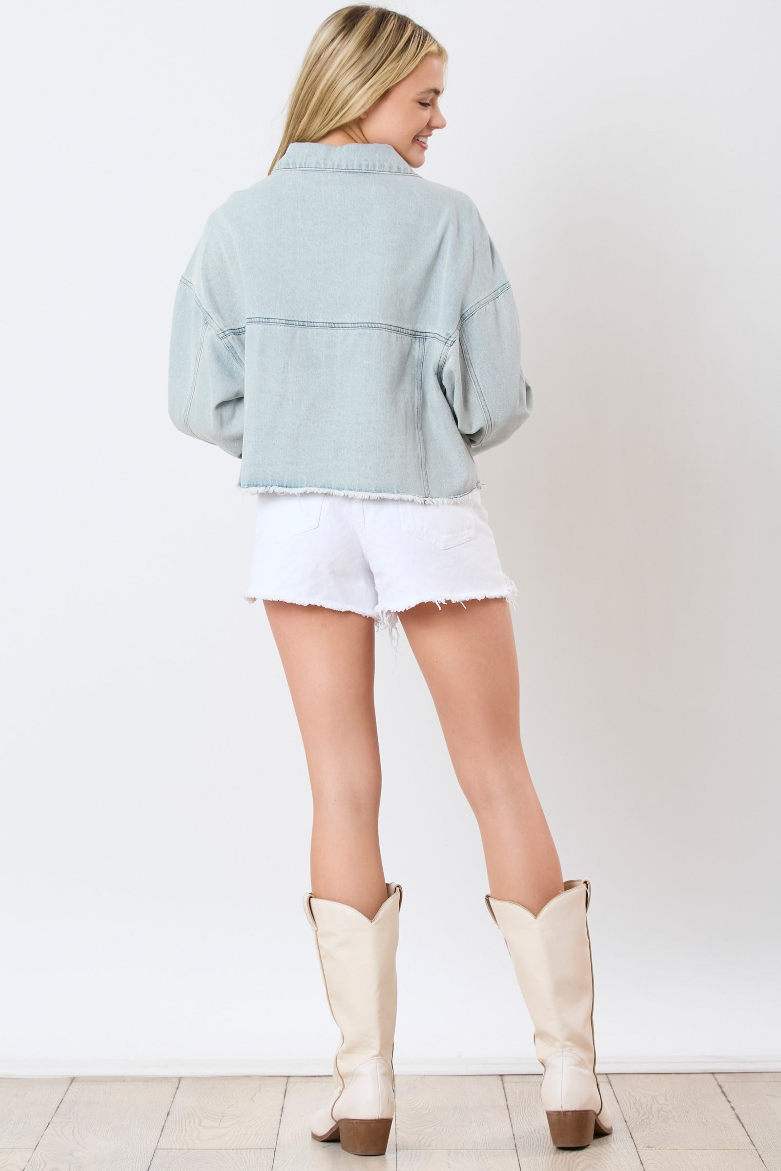 Football Towel & Sequin Embroidery Denim Jacket - Charming Charlie