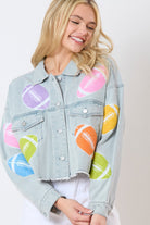 Football Towel & Sequin Embroidery Denim Jacket - Charming Charlie