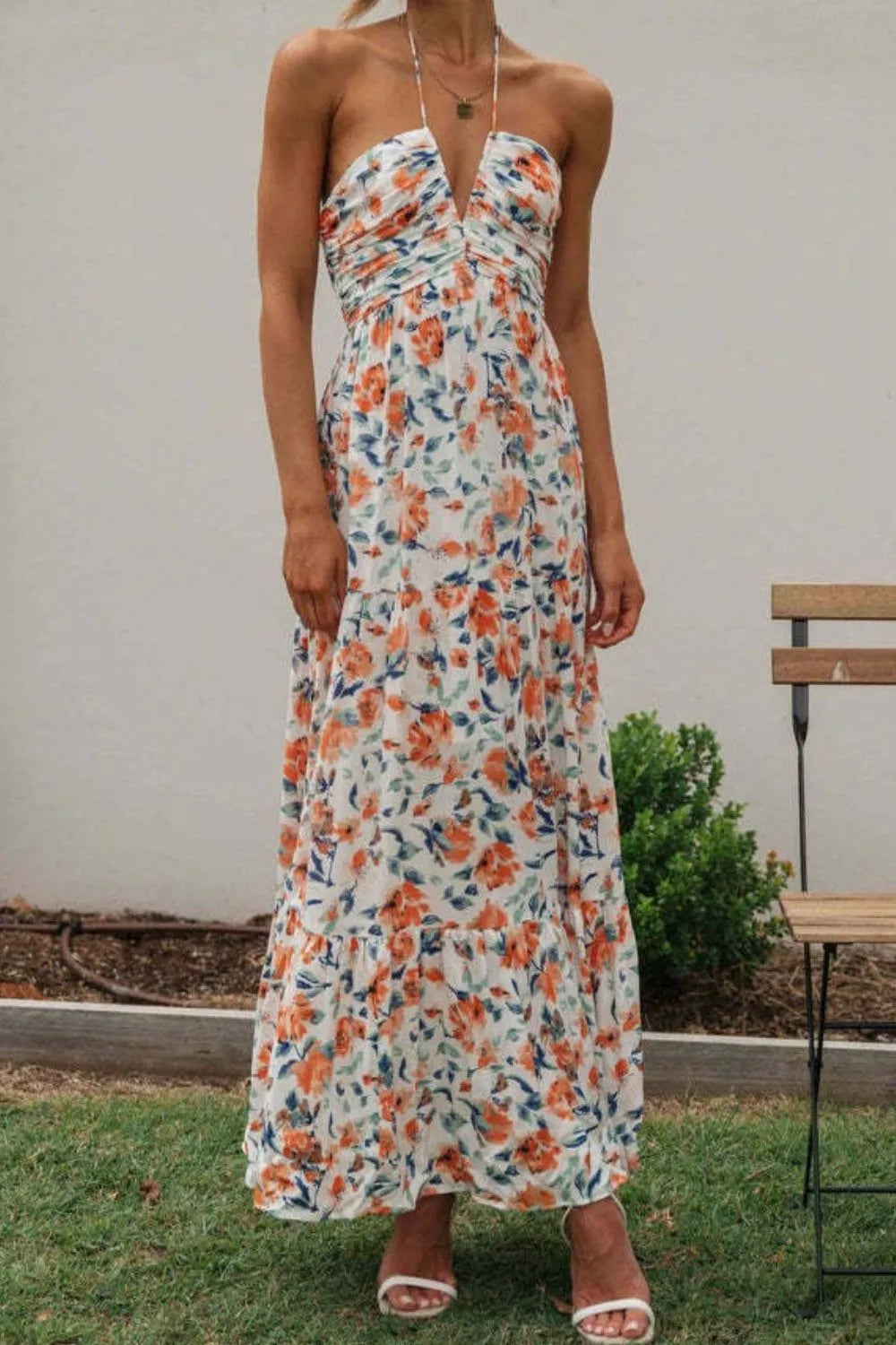 Tiered Halter Neck Printed Cami Dress