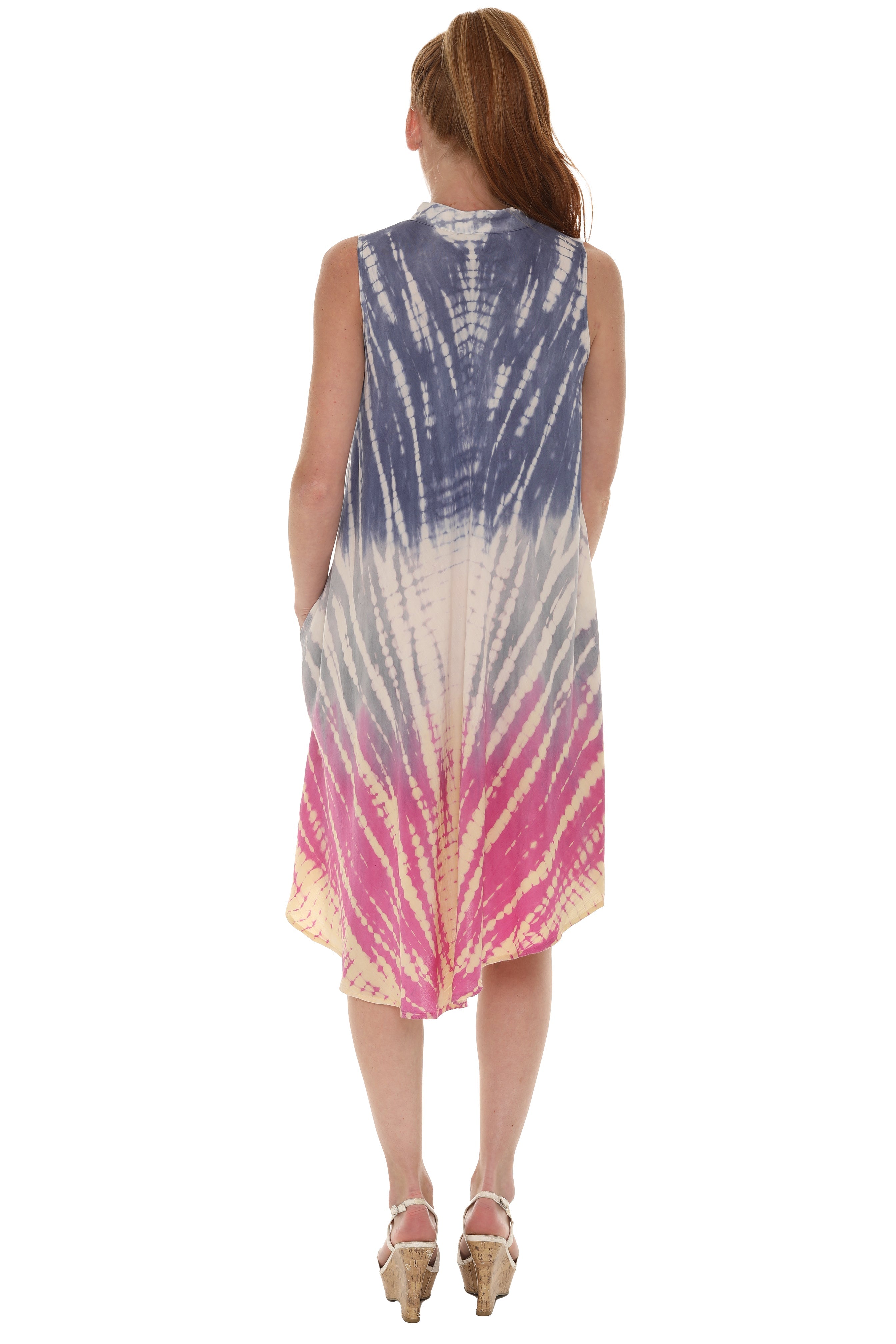 Tri-Colors Tie-Dye With Button up Rayon Sundress - Shoreline Wear, Inc.