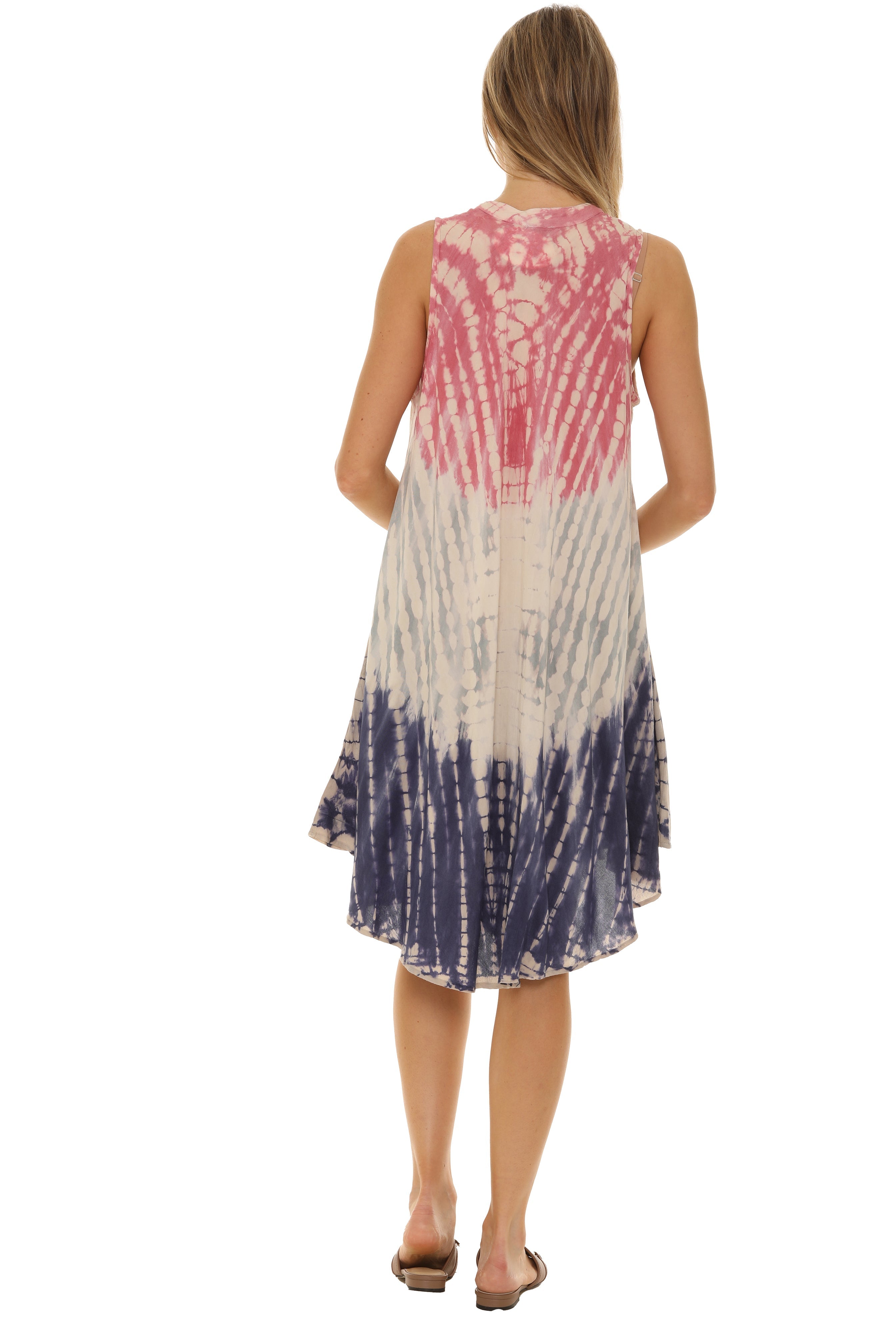 Tri-Colors Tie-Dye With Button up Rayon Sundress - Shoreline Wear, Inc.