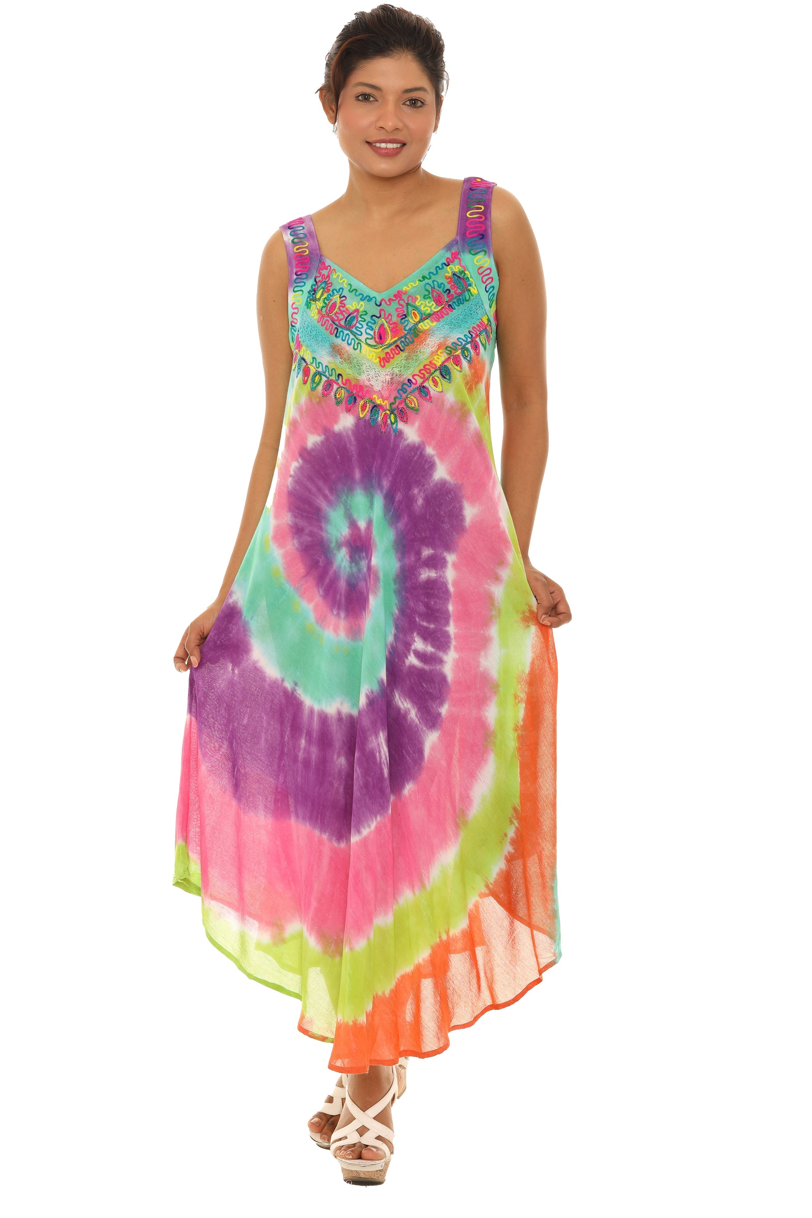 Spiral Tie Dye Sleeveless Long Sundress - Shoreline Wear, Inc.