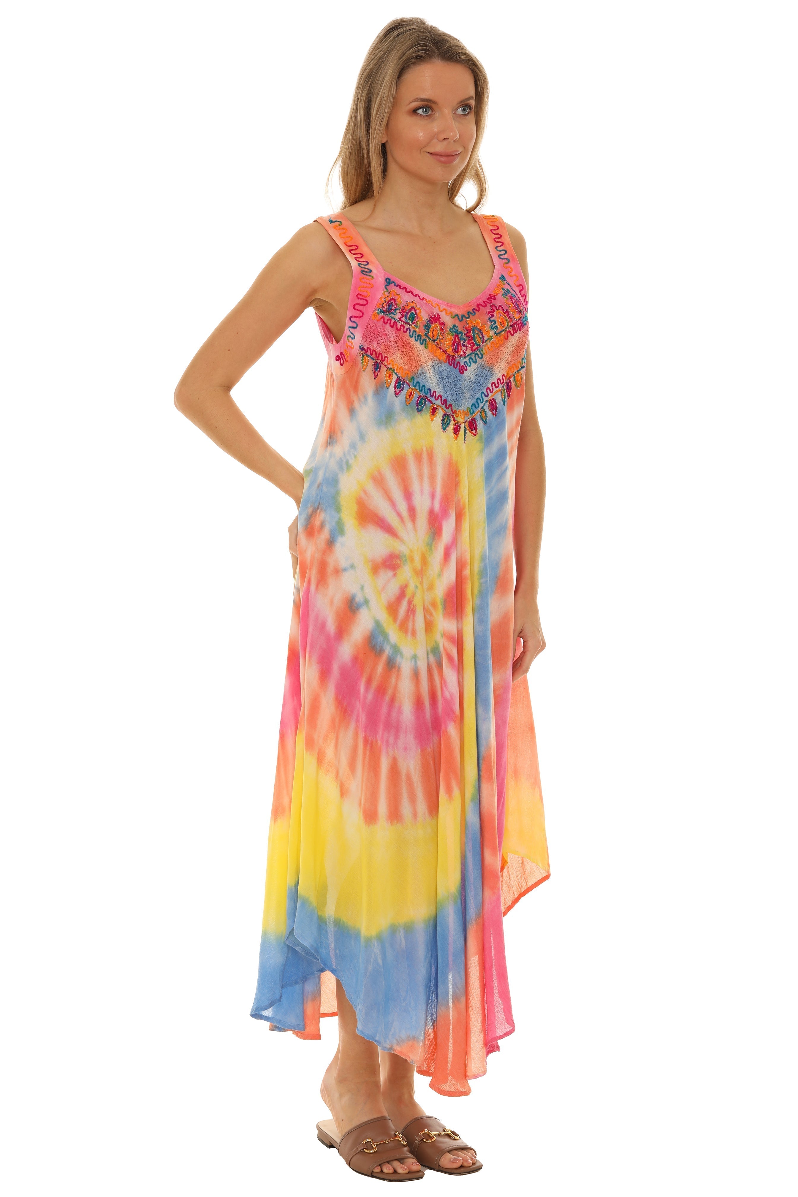 Spiral Tie Dye Sleeveless Long Sundress - Shoreline Wear, Inc.