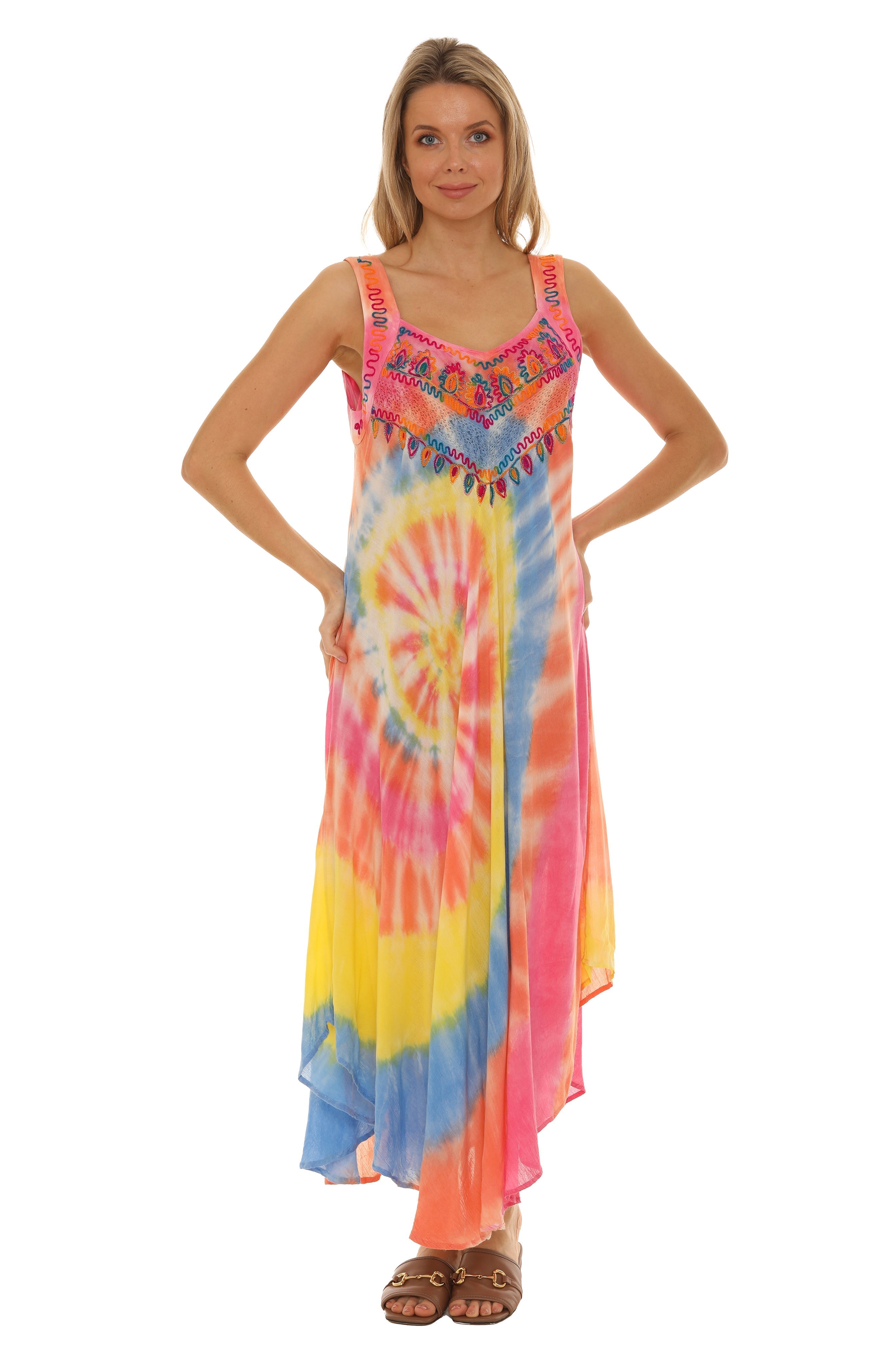 Spiral Tie Dye Sleeveless Long Sundress - Shoreline Wear, Inc.