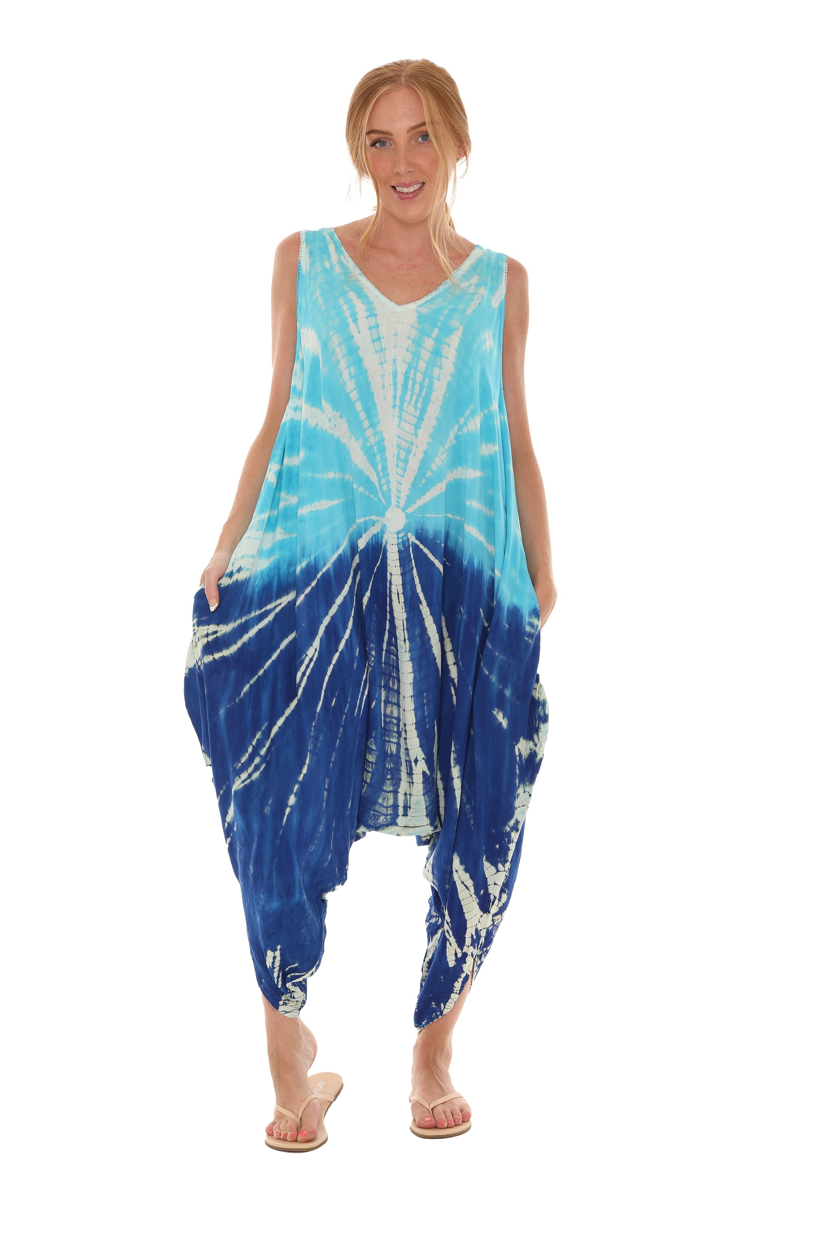 Tie Dye Sleeveless Women Harem Jumpsuit - Shoreline Wear, Inc.