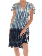 Tie Dye V-Neck Tie Cap-Sleeves Dress - Shoreline Wear, Inc.