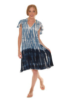 Tie Dye V-Neck Tie Cap-Sleeves Dress - Shoreline Wear, Inc.