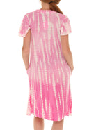 Tie Dye V-Neck Tie Cap-Sleeves Dress - Shoreline Wear, Inc.