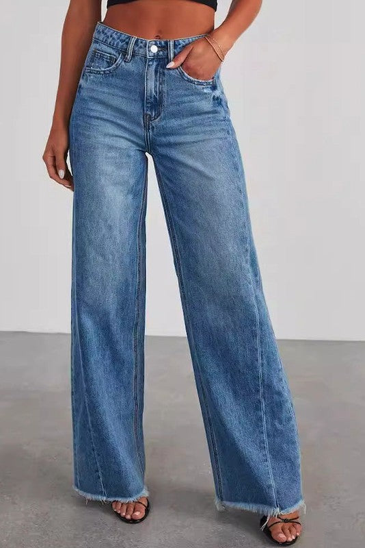 High Waisted Denim Wide Leg Jeans - Charming Charlie