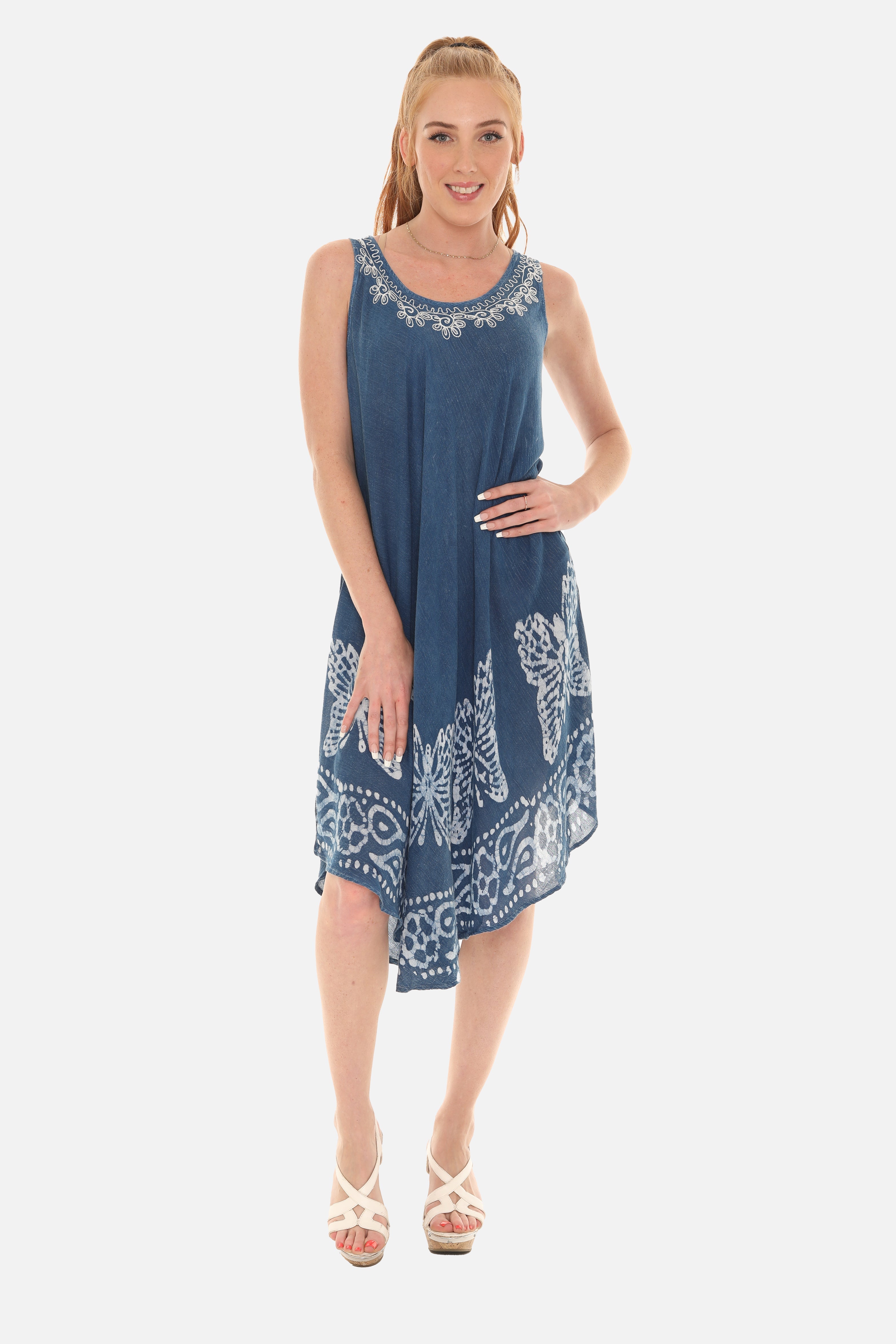 Butterfly Batik Asymmetrical Hem Shift Dress