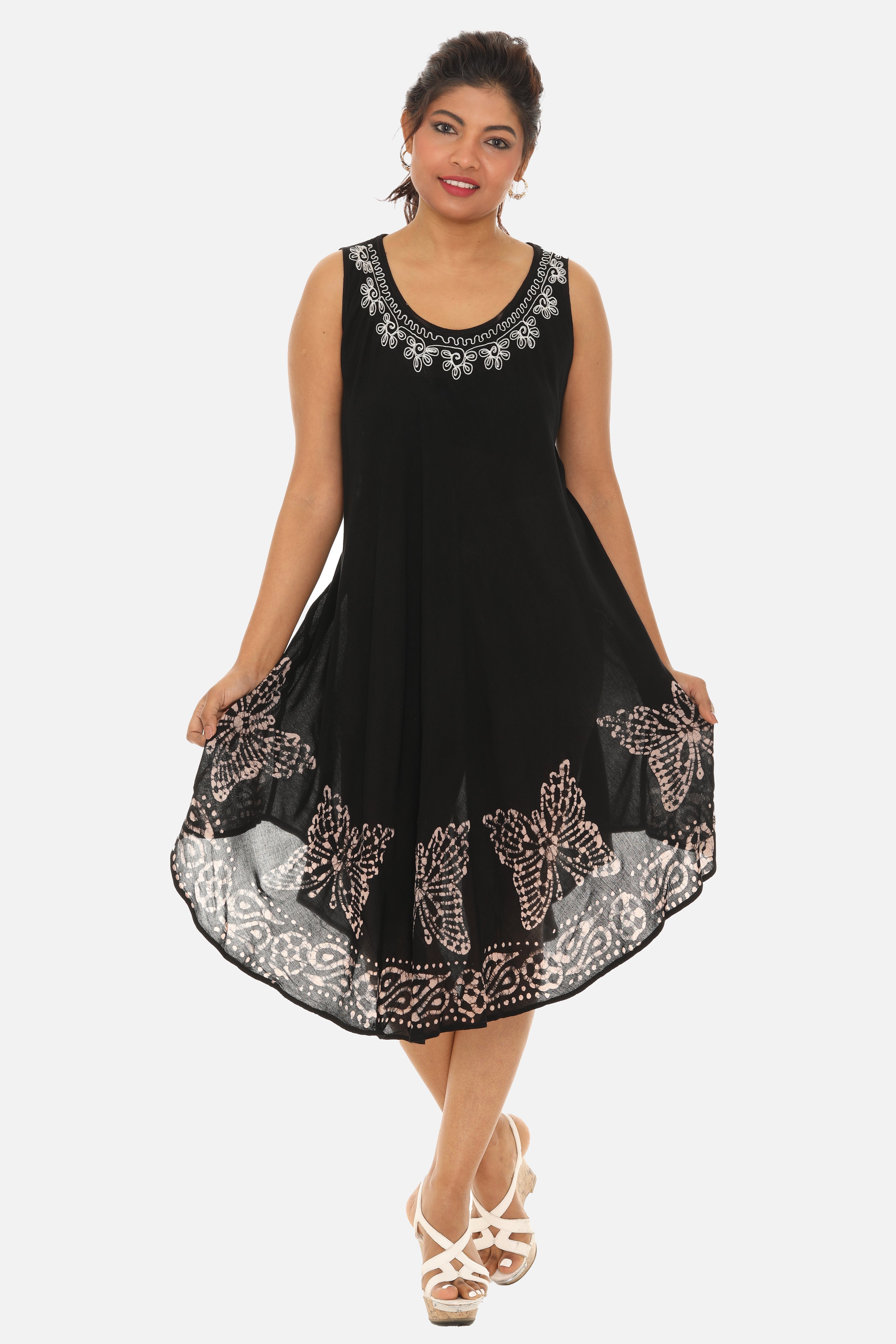 Butterfly Batik Asymmetrical Hem Shift Dress