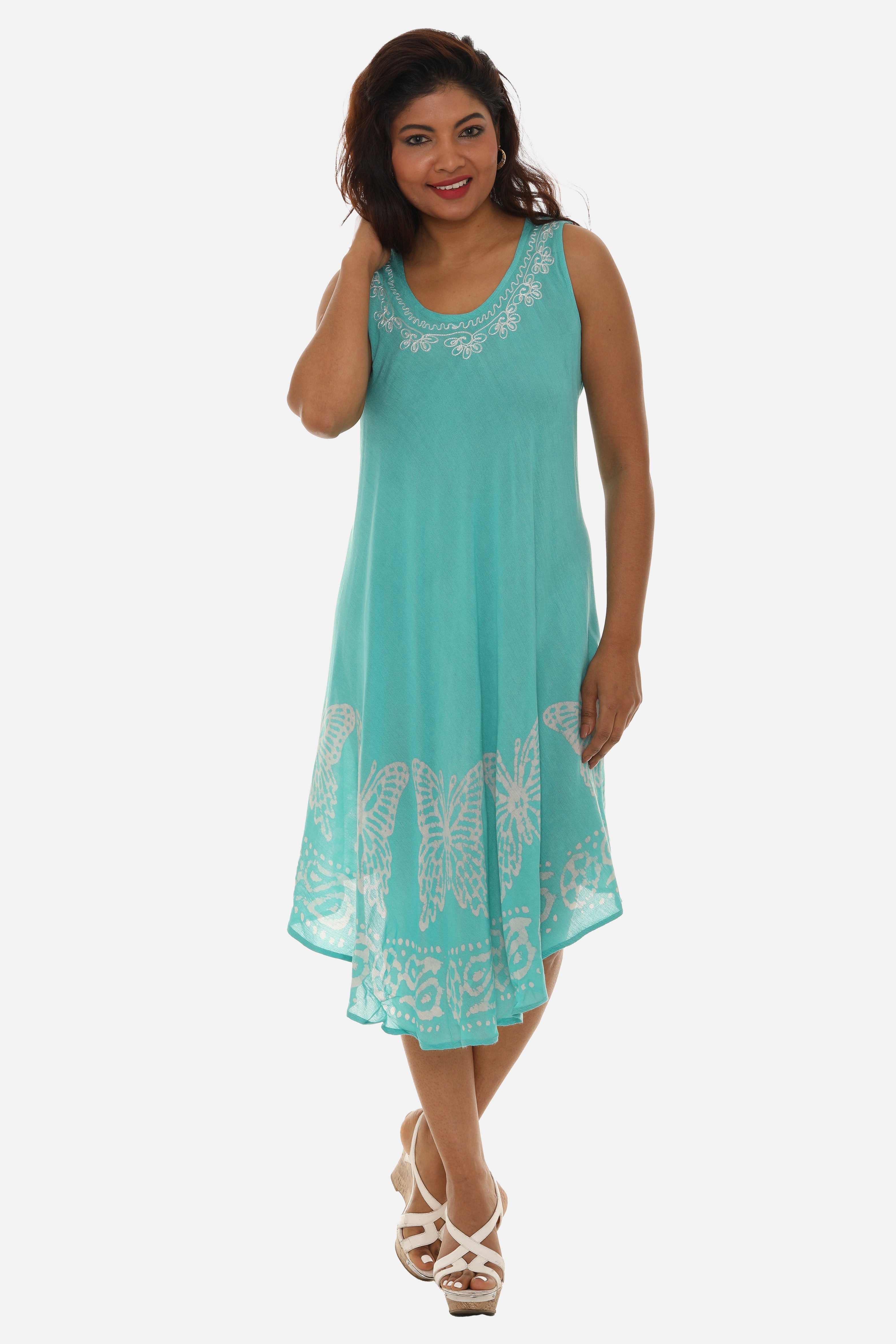 Butterfly Batik Asymmetrical Hem Shift Dress