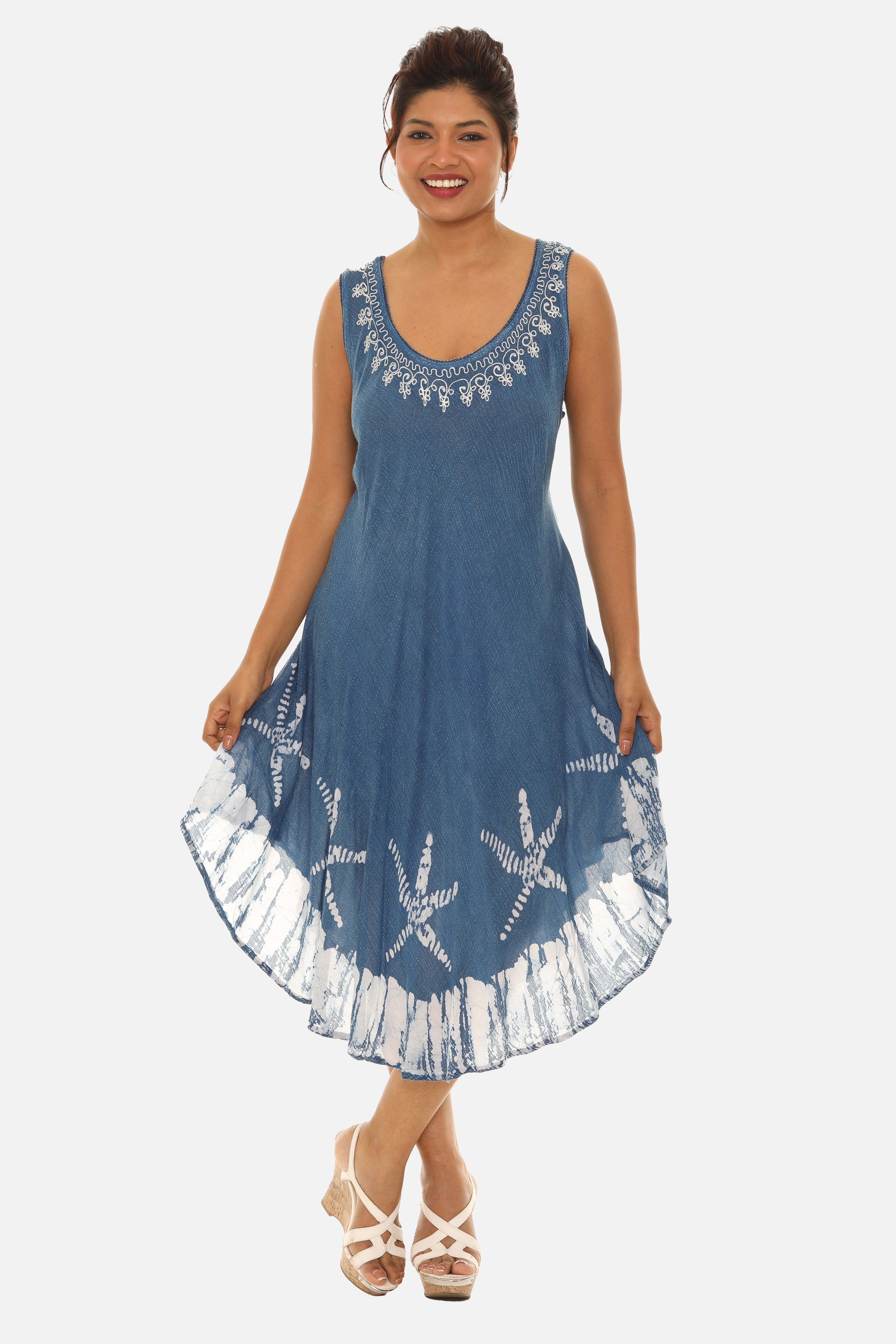 Starfish Batik Asymmetrical Hem Shift Dress
