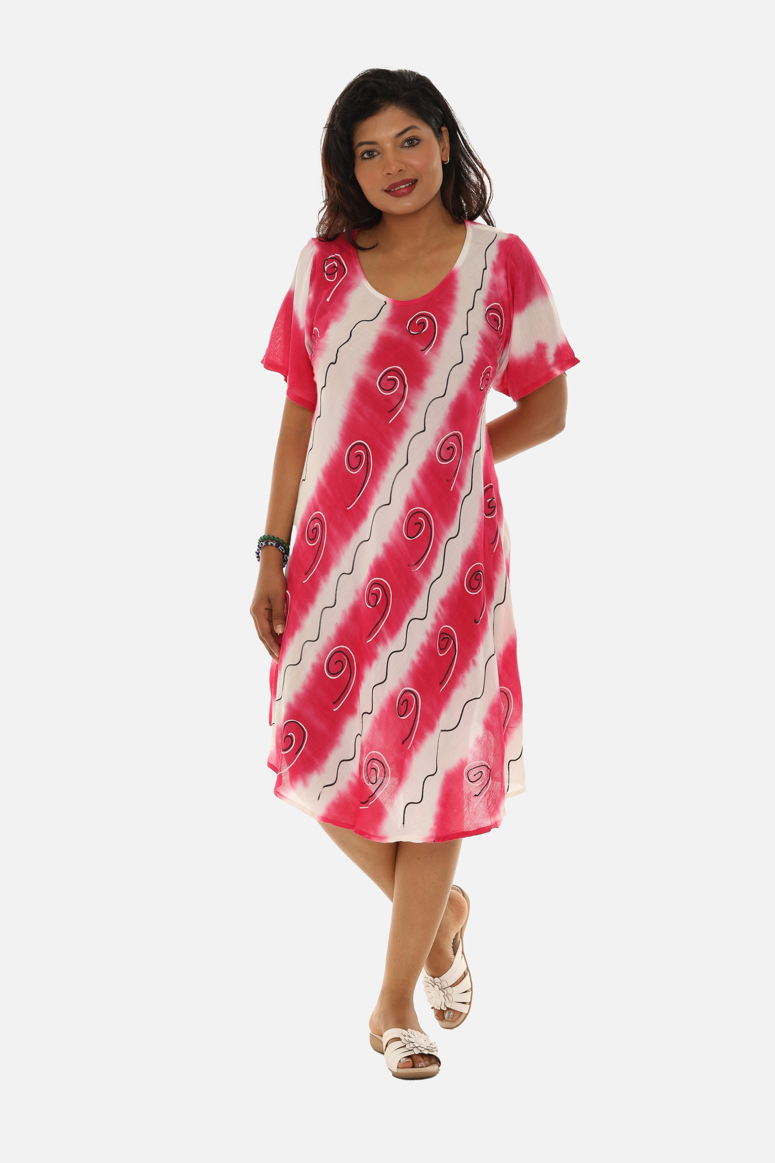 Boho Chic Tie Dye Rayon Mid-Length Dress for Effortless Style