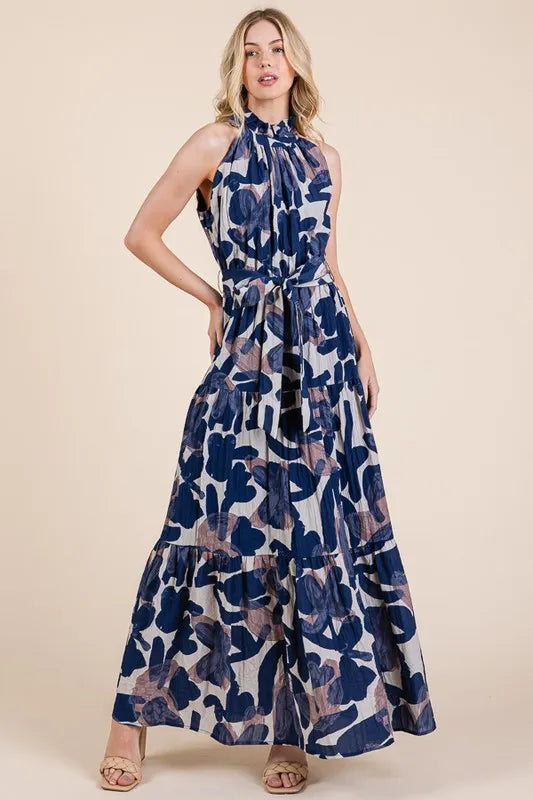 Lime 'N' Chili Abstract Halter Neck Tie-Waist Tiered Maxi Dress Lime 'N' Chili Abstract Halter Neck Tie-Waist Tiered Maxi Dress