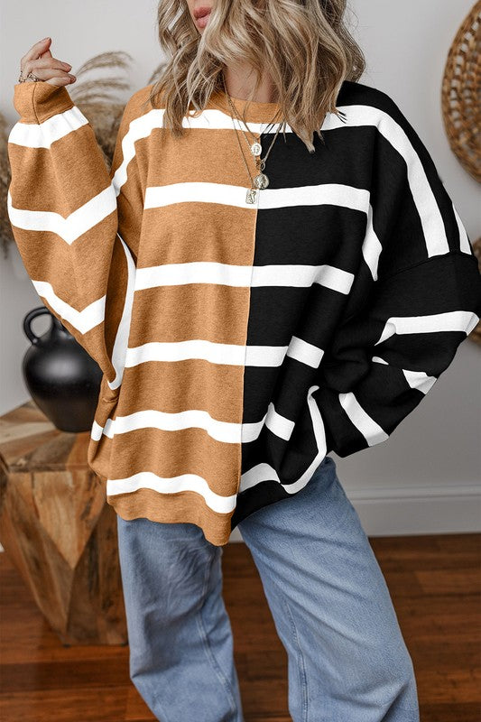 Oversized Contrast Printed Dropped Shoulder Top - Charming Charlie