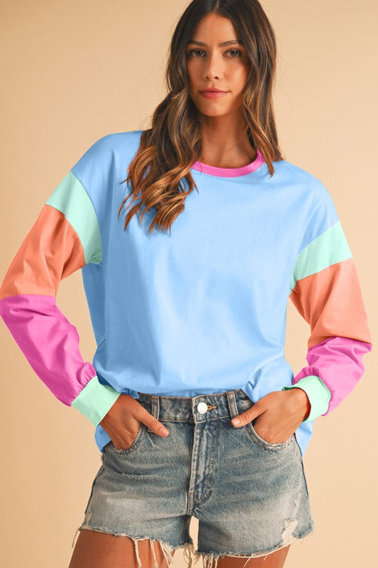 Color Block Sleeve Loose Fit Top - Charming Charlie