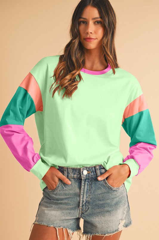 Color Block Sleeve Loose Fit Top - Charming Charlie