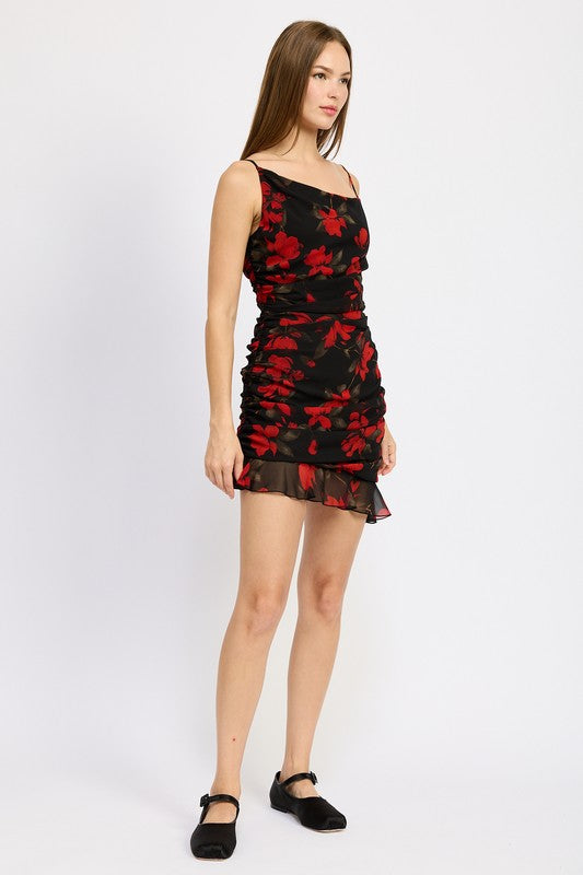 RUCHED ASYMMETRICAL NECK DRESS WITH RUFFLE DETAIL Charming Charlie RUCHED ASYMMETRICAL NECK DRESS WITH RUFFLE DETAIL Charming Charlie