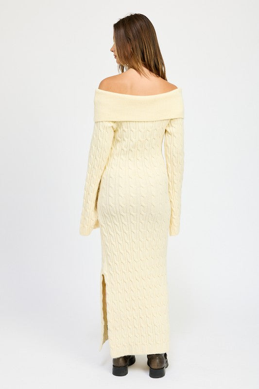 OFF SHOULDER MAXI Cable DRESS IVORY / L OFF SHOULDER MAXI Cable DRESS IVORY / L