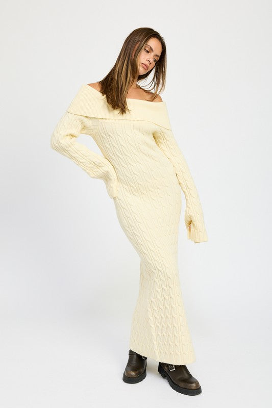 off the shoulder maxi sweater dress OFF SHOULDER MAXI CABLE DRESS – Charming Charlie