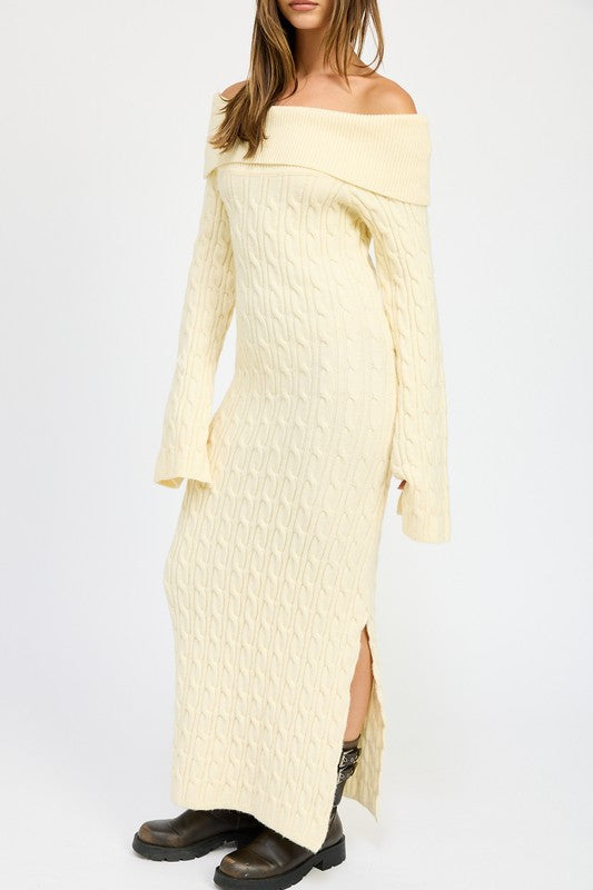 Off Shoulder Maxi Cable Dress Ivory / S Off Shoulder Maxi Cable Dress Ivory / S