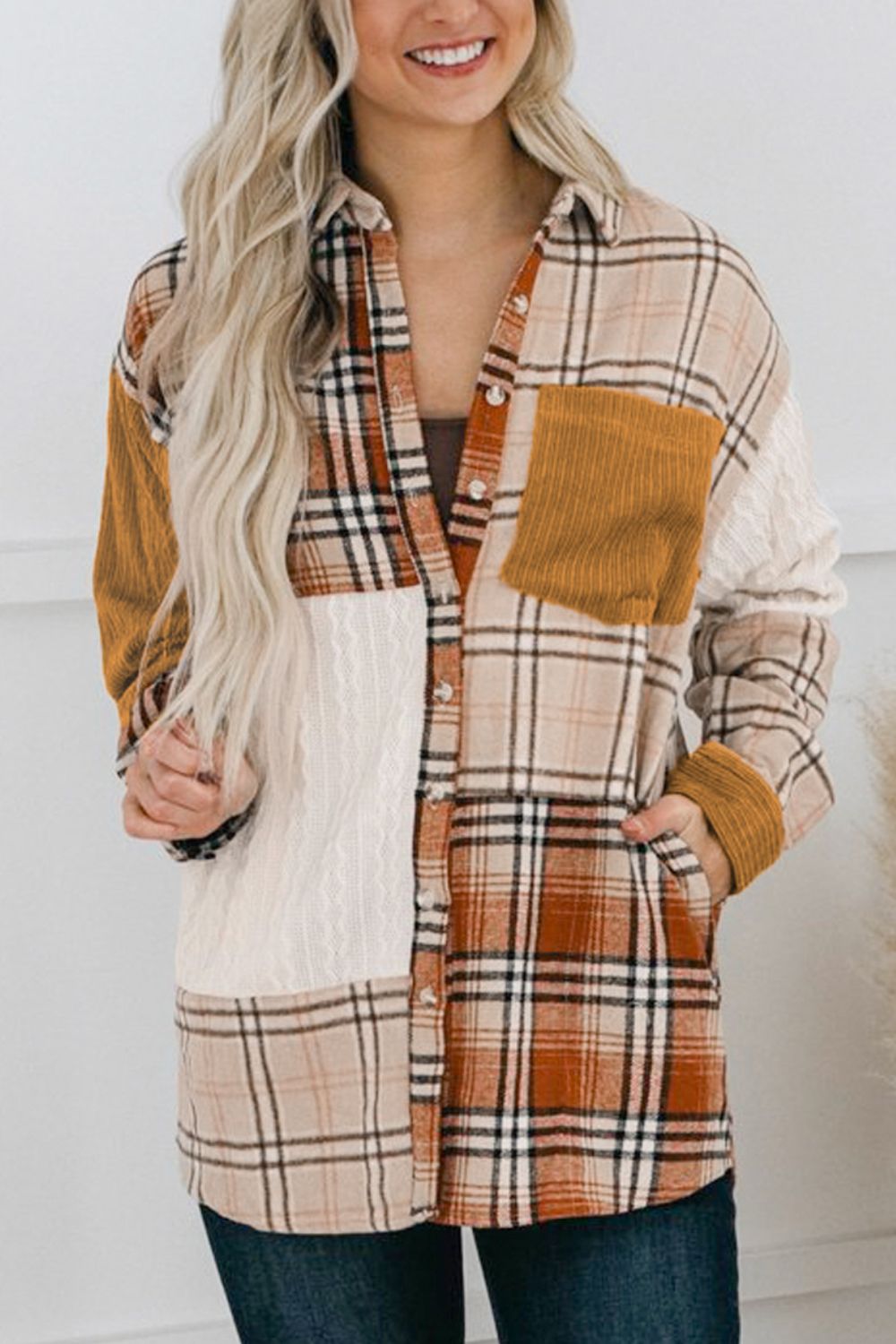 Plaid Button Up Long Sleeve Shacket - Charming Charlie