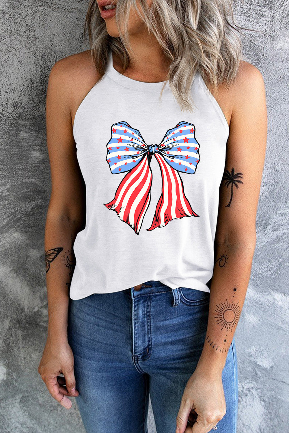 Embroidered Flower Grecian Neck Tank