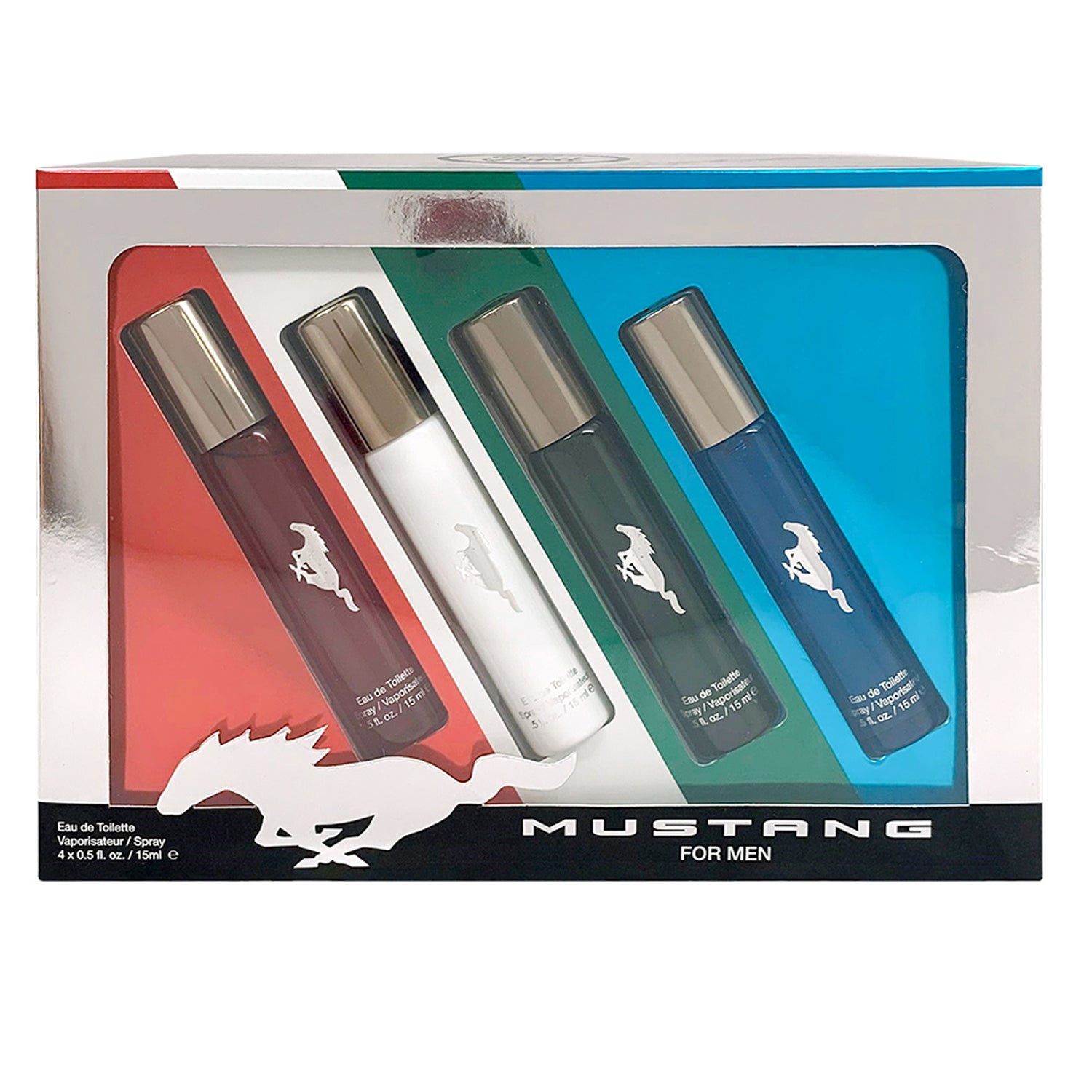 465 香水5点セット MUSTANG COFFRET 4 PC TRAVEL SPRAY SET (.5 OZ RED/WHT/BLUE/GRN