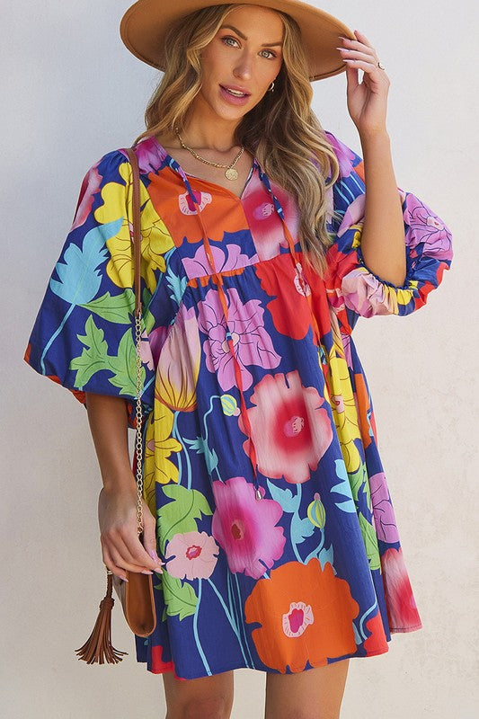Women Floral Print Split Neck Babydoll Dress – Charming Charlie
