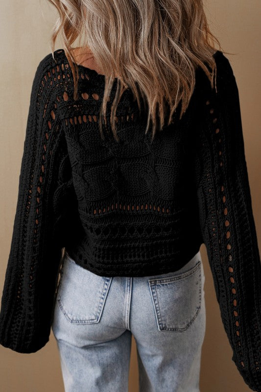 Gray Hollow-out Cable Knit Cropped Sweater – Charming Charlie