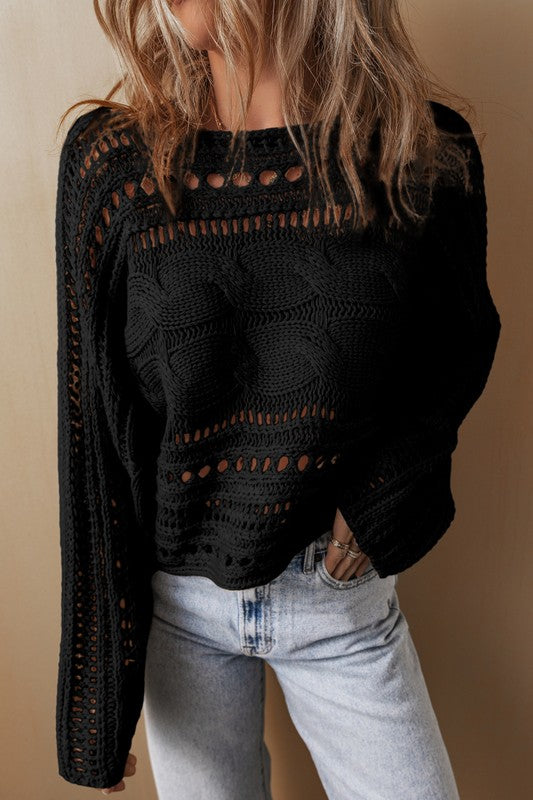 Gray Hollow-out Cable Knit Cropped Sweater – Charming Charlie