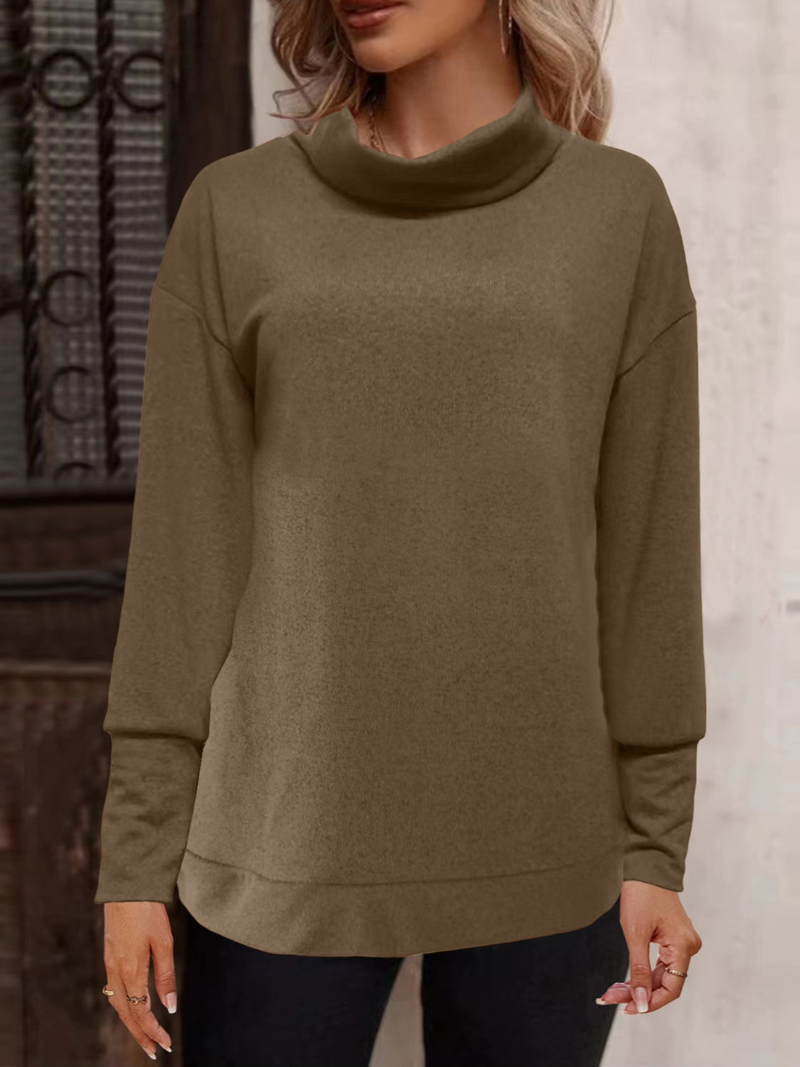 Full Size Mock Neck Long Sleeve T-Shirt - Charming Charlie