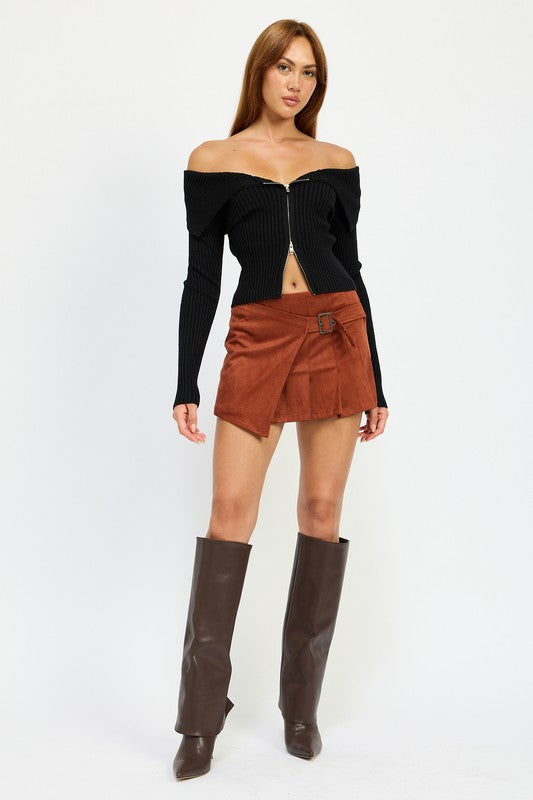 WRAPPED BUCKLE BELT MINI SKIRT - Charming Charlie