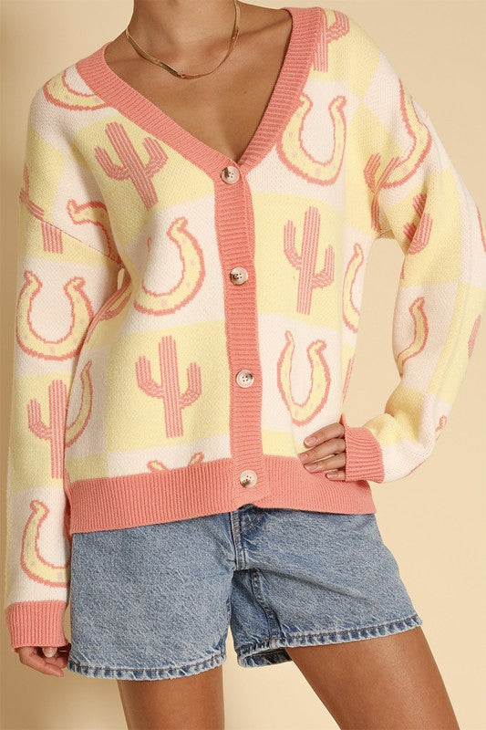 Tiled Cactus horseshoe knit cardigan – Charming Charlie