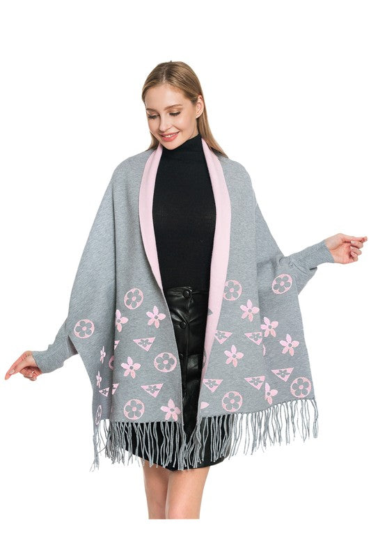 Geometric Pattern Sleeve Shrug with Fringe - Charming Charlie