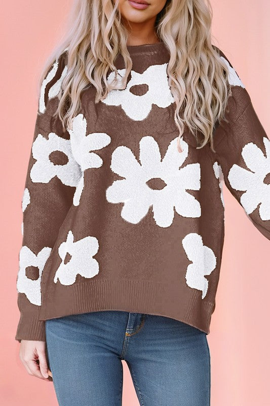 Vintage Flower Drop Shoulder Loose Sweater – Charming Charlie