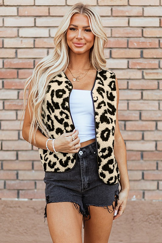 Leopard Print Sherpa Button Front Vest Coat – Charming Charlie