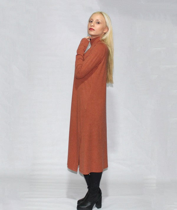 Turtle neck dress long sleeve with side slits - Charming Charlie