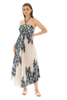 Peacock Pleated Maxi Halter Dress - Shoreline Wear, Inc.