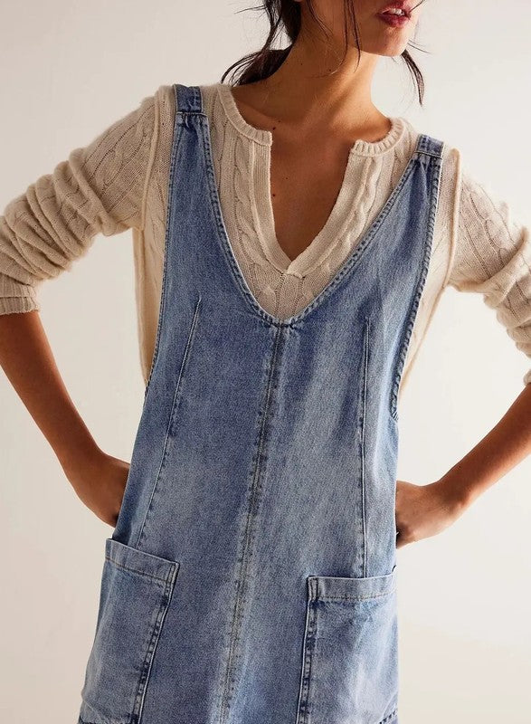 Denim scoop neck overall dress Light Blue / XL Denim scoop neck overall dress Light Blue / XL