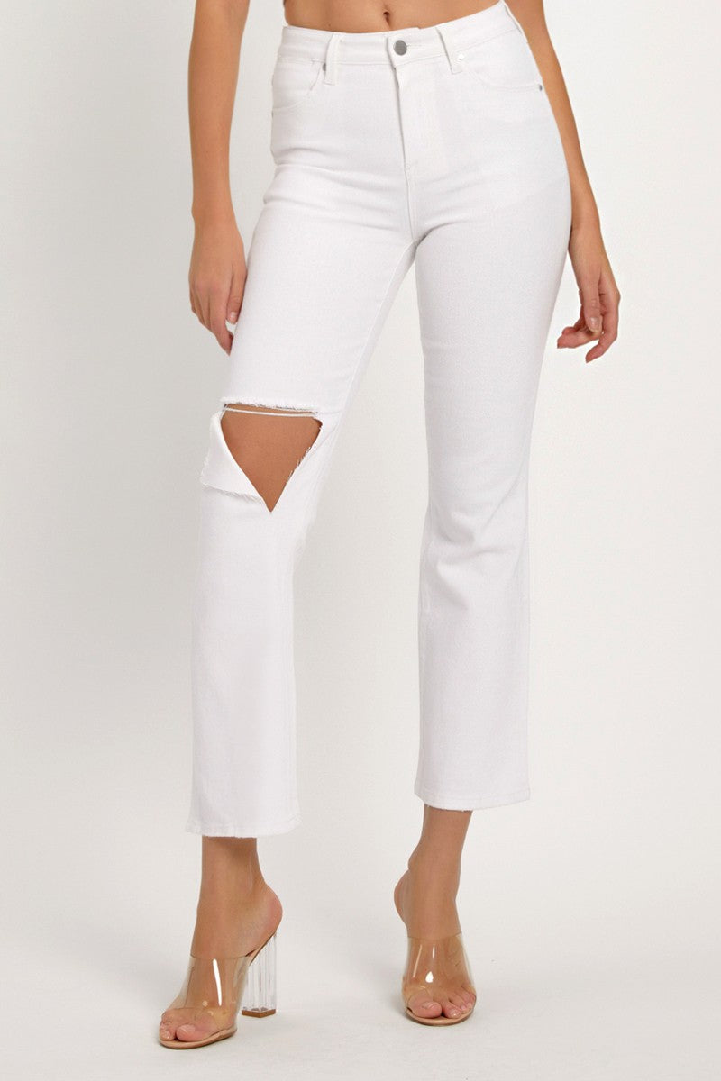 RISEN Full Size Distressed Cropped Straight Jeans - Charming Charlie