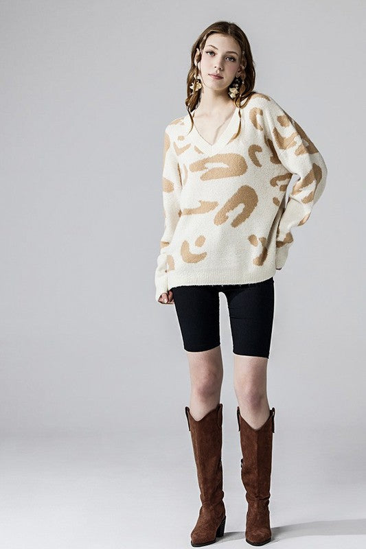 トップス LEOPARD MOHAIR JACQUARD KNIT SWEATER L Fuzzy Mohair Jacquard V-Neck Leopard Sweater – Charming Charlie