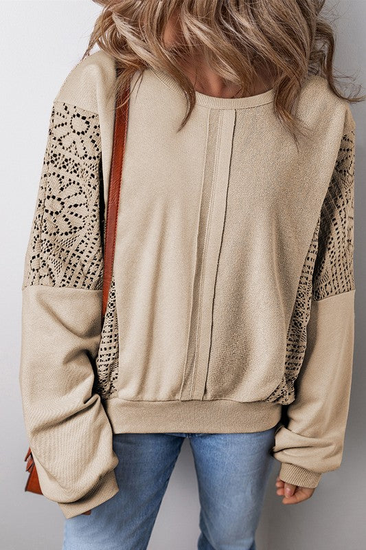 Knit Crochet Exposed Seam Ribbed Trim Sweatshirt - Charming Charlie