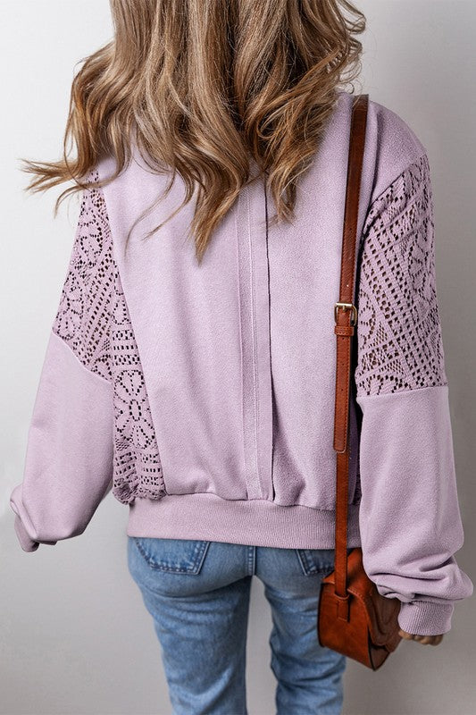 Knit Crochet Exposed Seam Ribbed Trim Sweatshirt - Charming Charlie